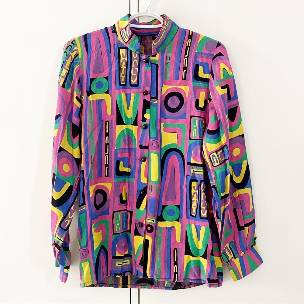 Vintage 90s Geometric Button Down Shirt Small